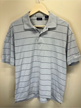 Izod Men’s Medium Polo • Light Gray Navy Stripe • Classic Preppy Shirt 5/$25